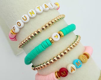 Personalized Word Bracelet, Kids Name Bracelet, Stacking Mama Bracelet, Custom Name Beaded Bracelet, Personalized Gift, Stretch Bracelet