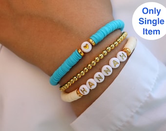 Unique Personalized Heishi Bead Bracelet, Custom Name Bracelet, Beaded Bracelet, Gold Accent,Colorful Heishi Bracelet, Custom Gifts
