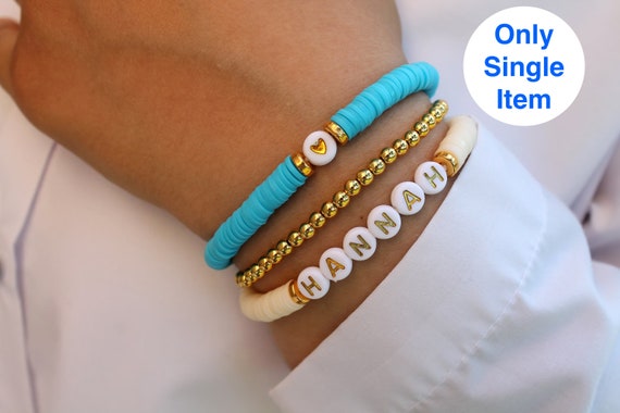 Unique Personalized Heishi Bead Bracelet, Custom Name Bracelet, Beaded Bracelet, Gold Accent,Colorful Heishi Bracelet, Custom Gifts