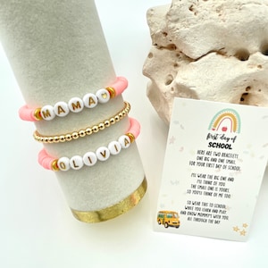 Mama & Mini Bracelet Set, Stretch with Heishi Beads and Your choice of Lettering, First day of School/Kindergarten/Preschool, Back to school
