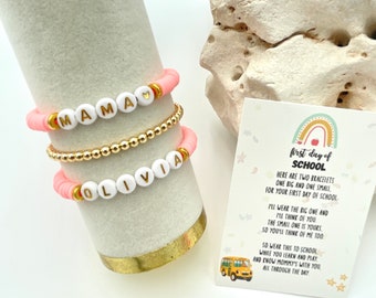 Mama & Mini Bracelet Set, Stretch with Heishi Beads and Your choice of Lettering, First day of School/Kindergarten/Preschool, Back to school