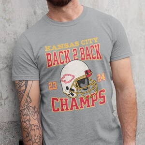 Kansas City Back to Back SuperBowl Champions TShirt, Superbowl LVIII Champs Shirt, Unisex Retro KC Football Tee, Chief Football Crewneck Tee