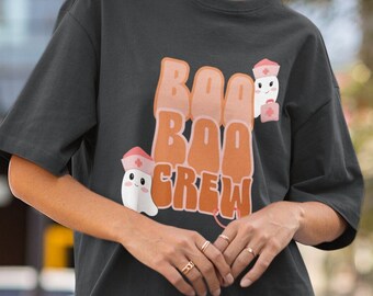 Maglietta da infermiera Boo Boo Crew, maglietta di Halloween per infermiera, maglietta da infermiera di Halloween, maglietta divertente di Halloween, maglietta per la stagione spettrale dell'infermiera, regalo per infermiera