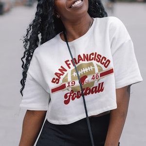 San Francisco Football Retro Cropped Shirt, Vintage SF 49er Crop Top, Throwback 49er Boxy Fit Tee, Women's San Fran 49er Crop Crewneck Tee