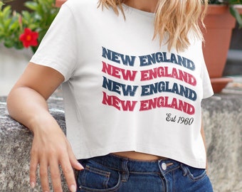 New England Football Vintage Style Champion Cropped T-Shirt, Patriot Football Retro Crop Top, NE Patriot Retro Graphic Tee, Game Day Shirt