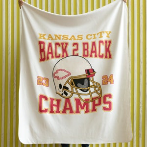 Kansas City Football Velveteen Plush Blanket, Back To Back SuperBowl Champs Throw Blanket, Chief Football Blanket, Chief Football Fan Gift
