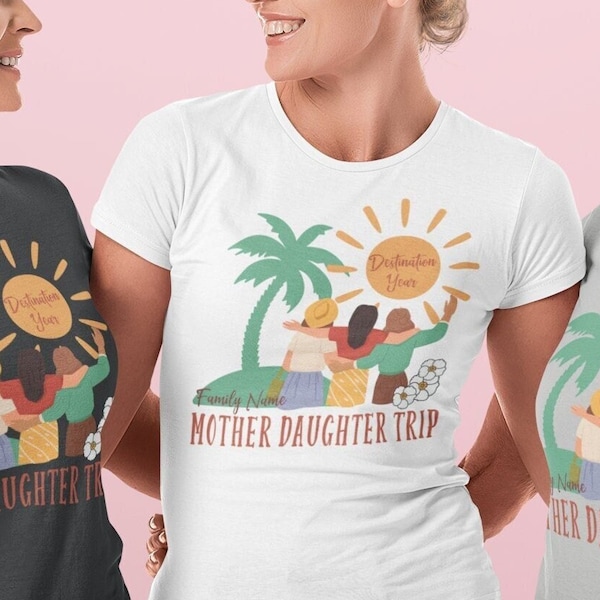 Mother Daughter Girls Trip 2023 T-Shirt, Custom Matching Graphic Shirts, Family Travel Tees, Personalized Ladies Vacation Short Sleeve Crew