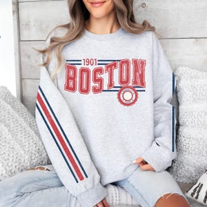 Boston Baseball Vintage Retro Sweatshirt, Unisex Red Sox Sleeve Print Crewneck, Throwback Style Sweatshirt, Gift for Baseball Fans