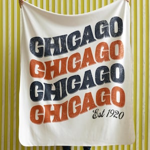 Chicago Football Velveteen Plush Blanket, Bear Retro Distressed Graphic Print, Fleece Throw, Home Decor, Bear Football Fan Gift