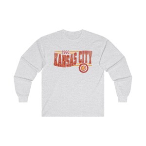 Kansas City Football Retro Crewneck Långärmad, Chief Retro Långärmad T-shirt, KC Unisex T-shirt, Matchdag T-shirt, Chief Football Fan Gåva Ash