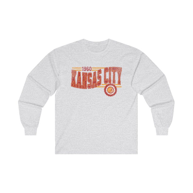 Kansas City Football Retro Crewneck Långärmad, Chief Retro Långärmad T-shirt, KC Unisex T-shirt, Matchdag T-shirt, Chief Football Fan Gåva Ash