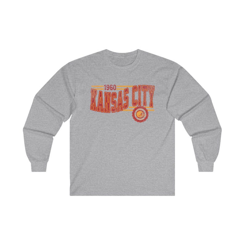 Kansas City Football Retro Crewneck Långärmad, Chief Retro Långärmad T-shirt, KC Unisex T-shirt, Matchdag T-shirt, Chief Football Fan Gåva Sport Grey