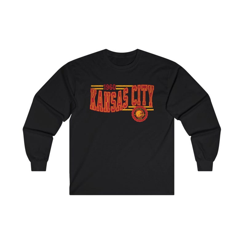 Kansas City Football Retro Crewneck Långärmad, Chief Retro Långärmad T-shirt, KC Unisex T-shirt, Matchdag T-shirt, Chief Football Fan Gåva Black
