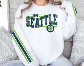 Seattle Football Retro Crewneck Sweatshirt, Seahawk Retro Stripe Sleeve Sweatshirt, Seattle Unisex Shirt, Vintage Font, Seahawk Fan Gift