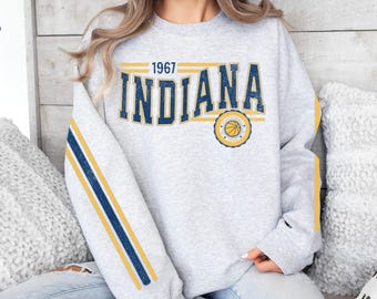 Indiana Basketball Retro Unisex Sweatshirt, Pacer Basketball Fan Present, Rundkragetröja i Vintage Style, Sport Fankläder, Basketball Fan Present