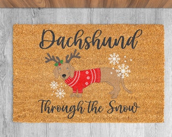 Dachshund Through the Snow Welcome Mat, Wiener Dog Christmas