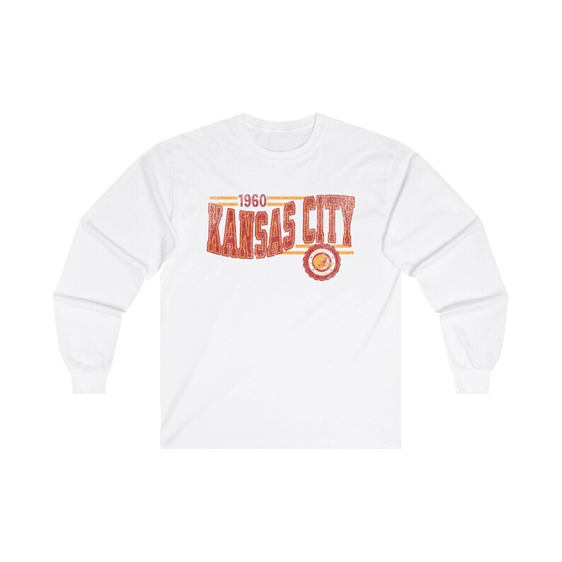 Kansas City Football Retro Crewneck Långärmad, Chief Retro Långärmad T-shirt, KC Unisex T-shirt, Matchdag T-shirt, Chief Football Fan Gåva White