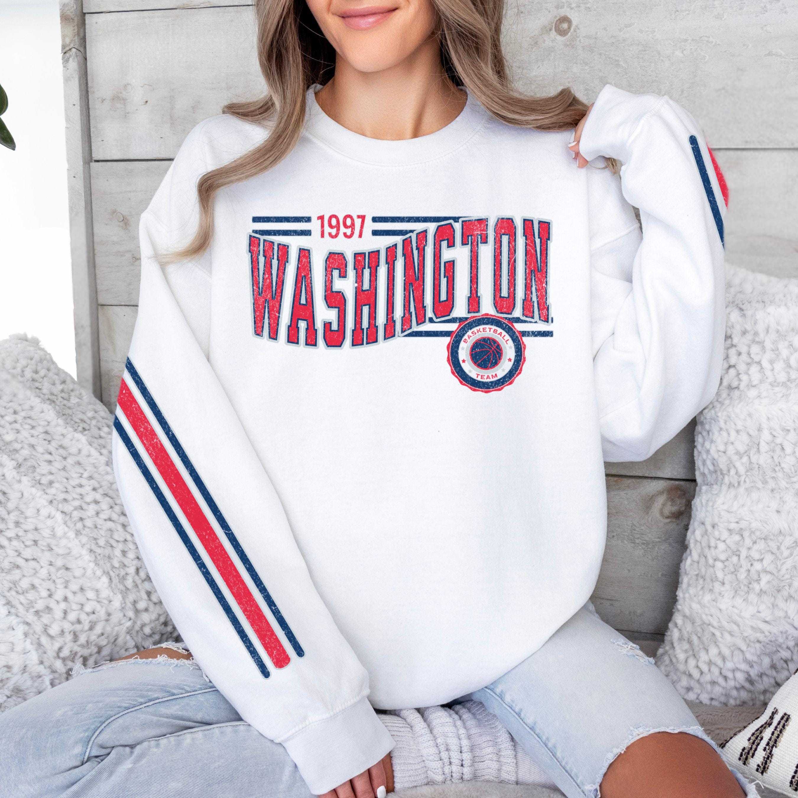 Discover Washington Basketball Retro Unisex Sweatshirt, Wizard Basketball Fan Gift, Crewneck Vintage Jumper, Sports Fan Apparel, Basketball Fan Gift
