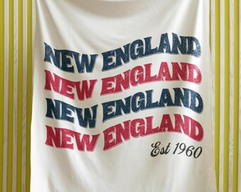 New England Football Velveteen Plush Blanket, Patriot Retro Distressed Graphic Print, Fleece Throw, Home Decor, Patriot Football Fan Gift
