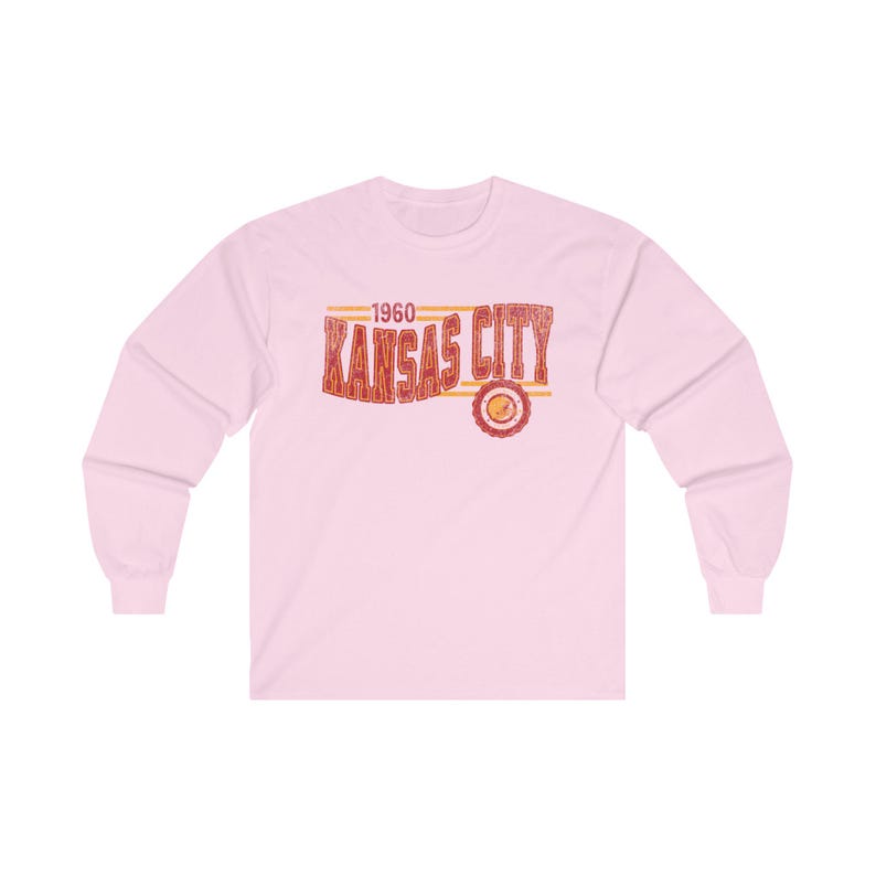 Kansas City Football Retro Crewneck Långärmad, Chief Retro Långärmad T-shirt, KC Unisex T-shirt, Matchdag T-shirt, Chief Football Fan Gåva Light Pink