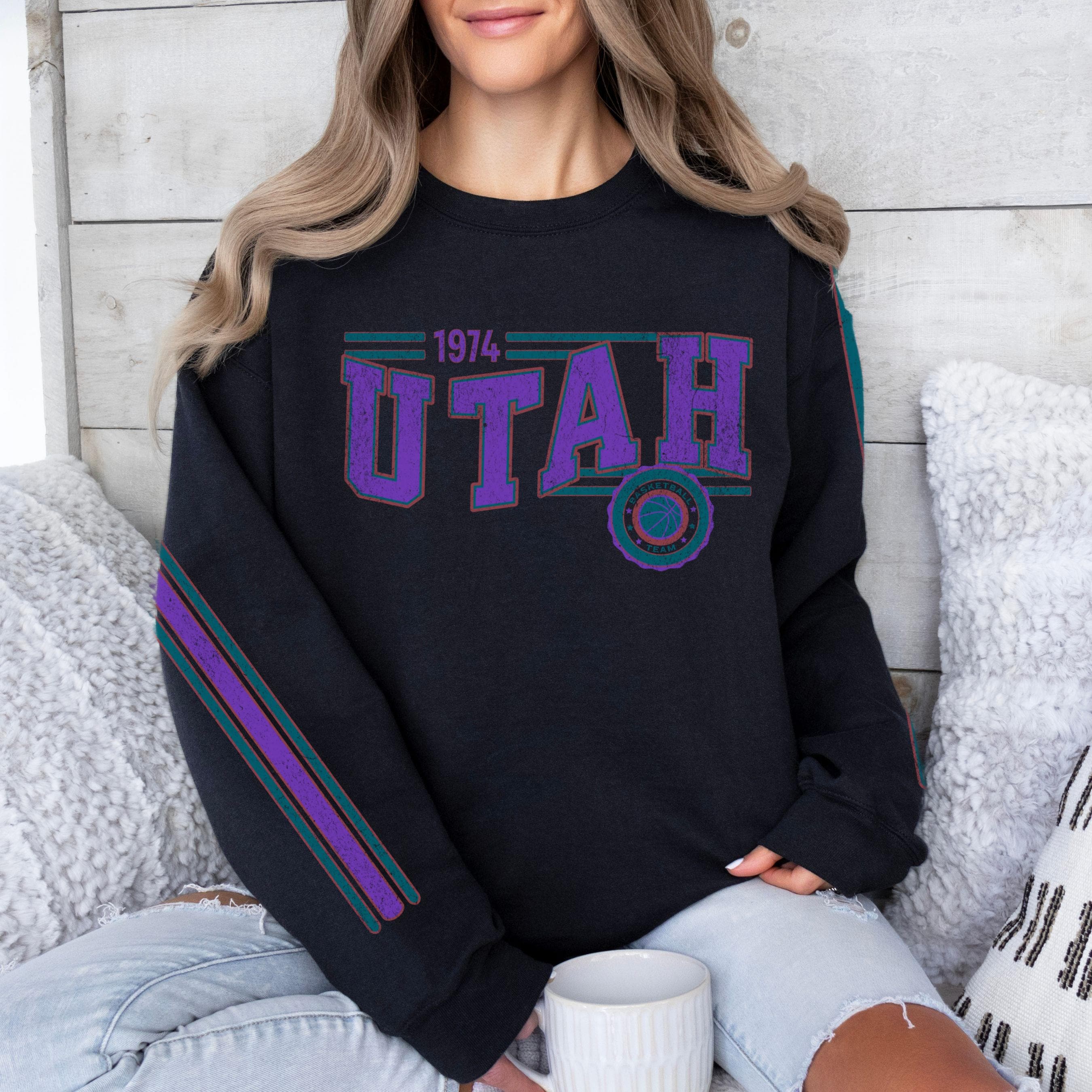Bluza Utah Basketball Retro Unisex, prezent dla fanów koszykówki jazzowej, sweter w stylu vintage z okrągłym dekoltem, odzież dla fanów sportu, prezent dla fanów koszykówki