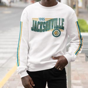 Jacksonville Football Retro Crewneck Sweatshirt, Jaguar Retro Stripe Sleeve Sweatshirt, JAX Unisex Shirt, Game Day Shirt, Jaguar Fan Gift