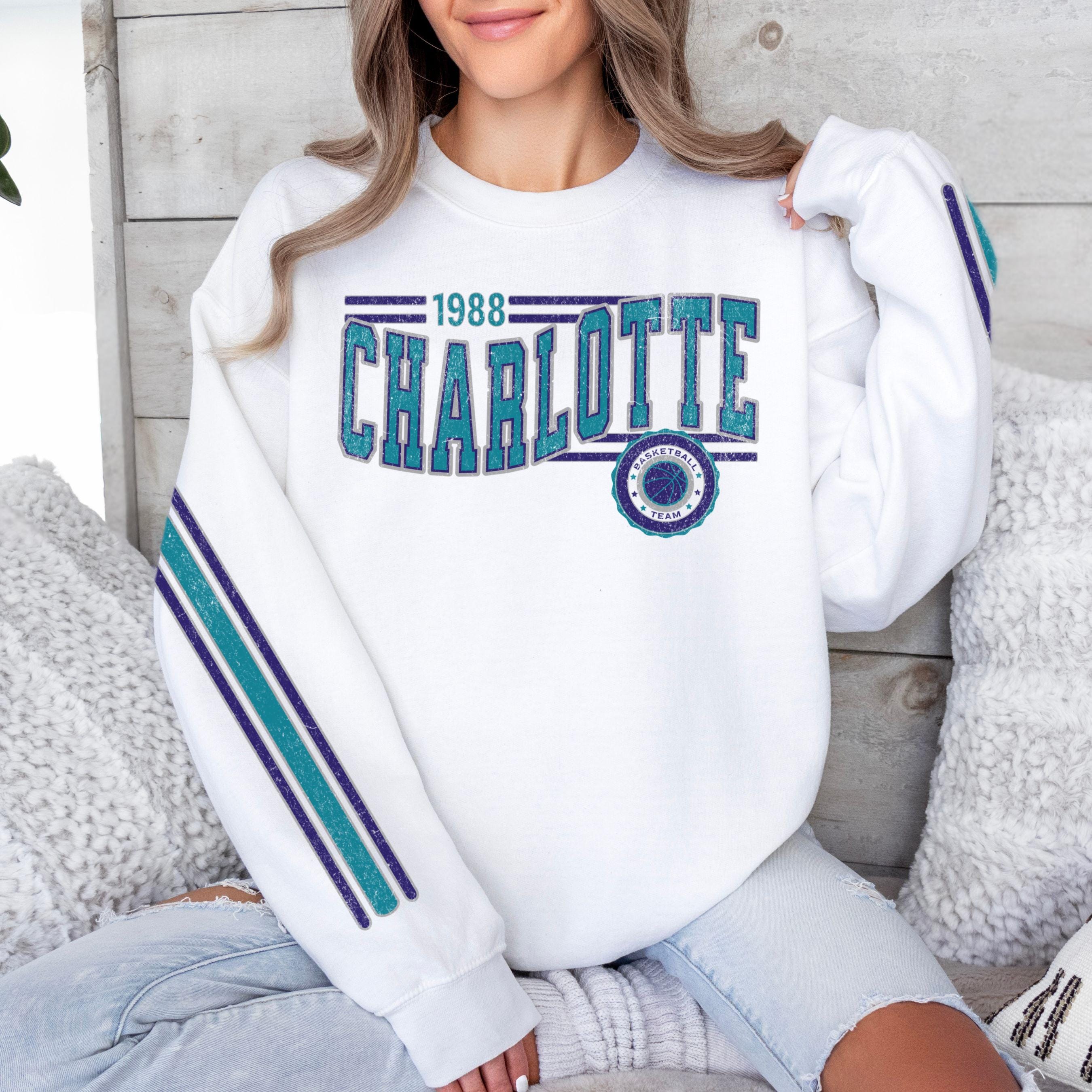 Discover Charlotte Basketball Retro Unisex Sweatshirt, Hornet Basketball Team, Crewneck Vintage Style Jumper, Sports Fan Apparel, Basketball Fan Gift