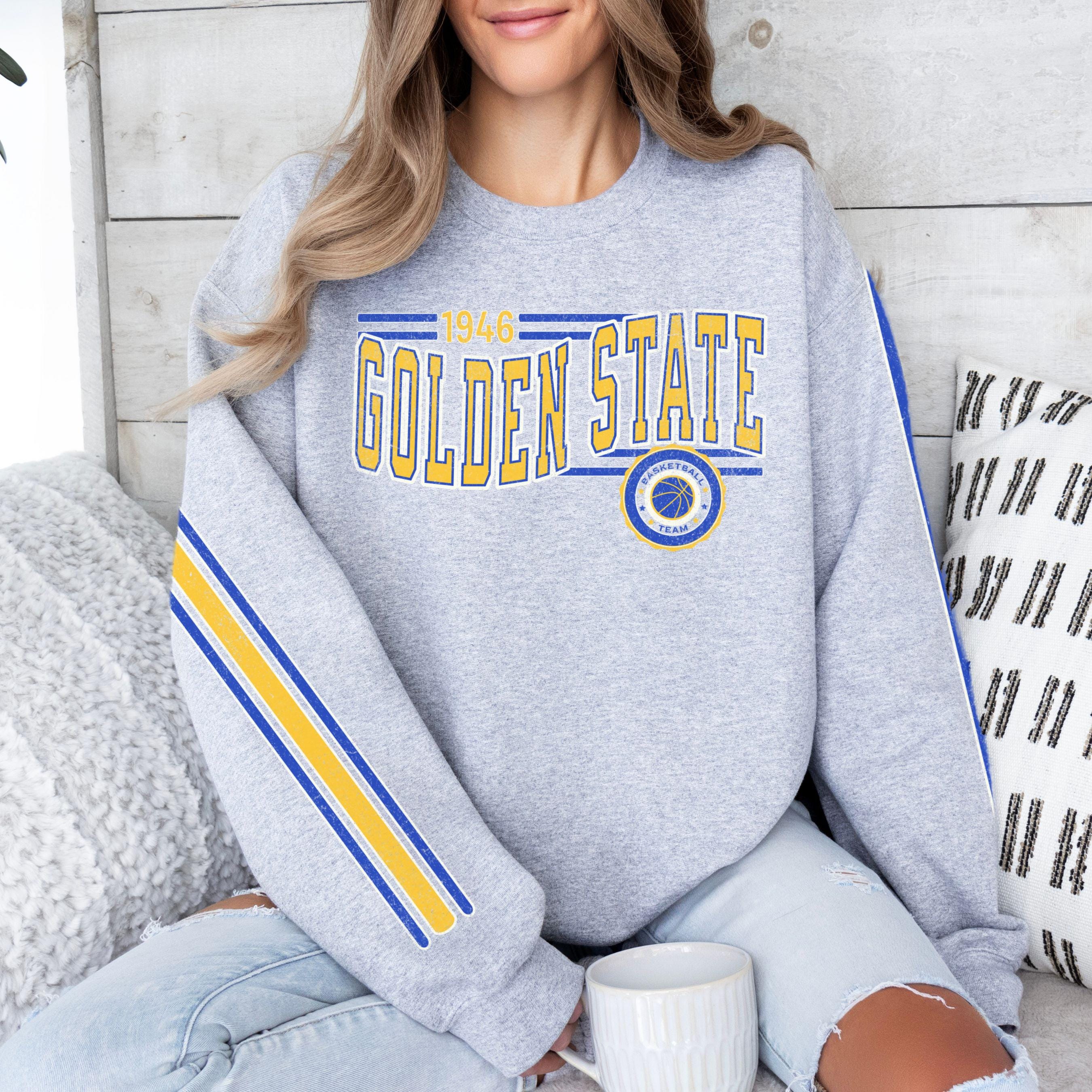 Discover Golden State Basketball Retro Unisex Sweatshirt, Warrior Basketball Fan Gift, Vintage Style Jumper, Sports Fan Apparel, Basketball Fan Gift