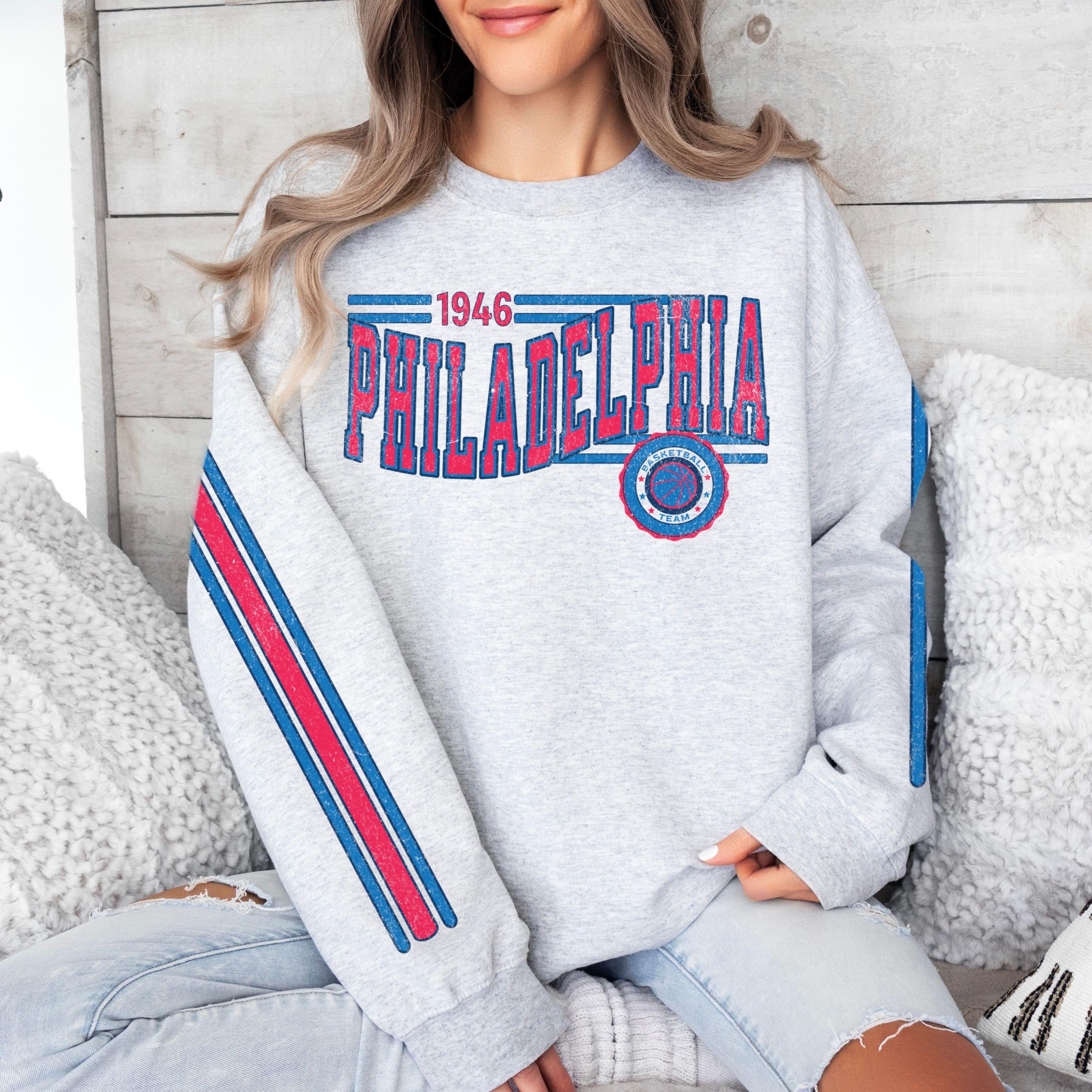 Discover Philadelphia Basketball Retro Unisex Sweatshirt, 76 Basketball Fan Gift, Crewneck Vintage Style Jumper, Sports Apparel, Basketball Fan Gift