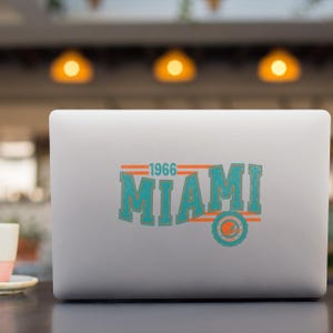 Miami Football Kiss-Cut Vinyl Decal, Dolphin Laptop Sticker, American Football Fan Sticker, Football Lover Gift, Retro Football Sticker