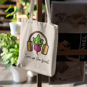 Turn up the Beet Tote, Botanical Tote, Plant Lover Tote, Farmer Tote, Vegetable Tote, Garden Tote, Cotton Canvas Tote Bag