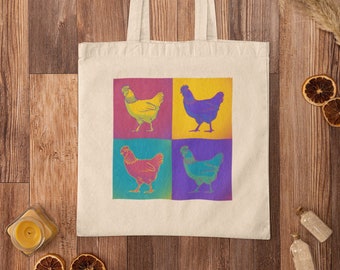 Andy Warhol Chickens Tote, Pop Art Tote, Vintage Tote, Modern Art Tote, Whimsical Tote, Cotton Canvas Tote Bag