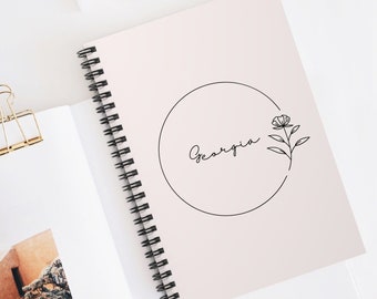 Custom name floral spiral notebook, Rule lined notebook, Back to school, Journal, Gift for her, Writer gift, Teen gift, Graduation gift
