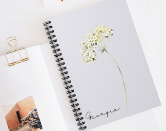 Custom name floral spiral notebook, Rule lined notebook, Back to school, Journal, Gift for her, Writer gift, Teen gift, Graduation gift