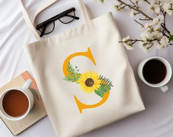 Custom initial tote, Name tote, Modern bag, Bookish bag, Gift for her, Gift for bookworm, Author gift, Floral bag, Canvas tote bag, Floral