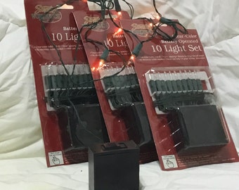 Vintage Christmas Lights which are battery operated.  There are 10 Lights Per Box and 3 boxes per set.