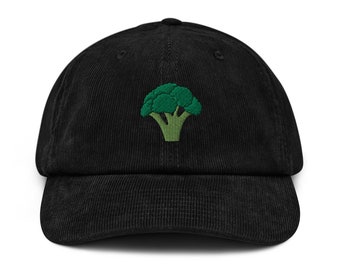 Embroidered Broccoli Corduroy Hat, Gift for Vegan, Headwear Acessories, 100% Cotton, Premium Cap, Baseball Cap,