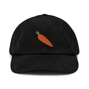 Carrot Corduroy Hat, Handmade Embroidered Corduroy Vintage Hat, Sustainable, Environmentally Friendly Hat