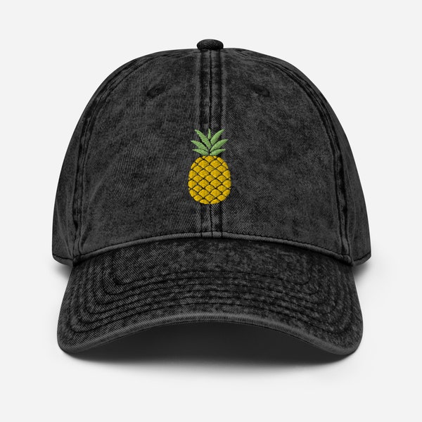 Vintage Cotton Twill Cap, Washed Dad Hat Embroidered Dad Cap, Vintage Washed Out Style Unisex SnapBack Dad Hat with Embroidered Pineapple