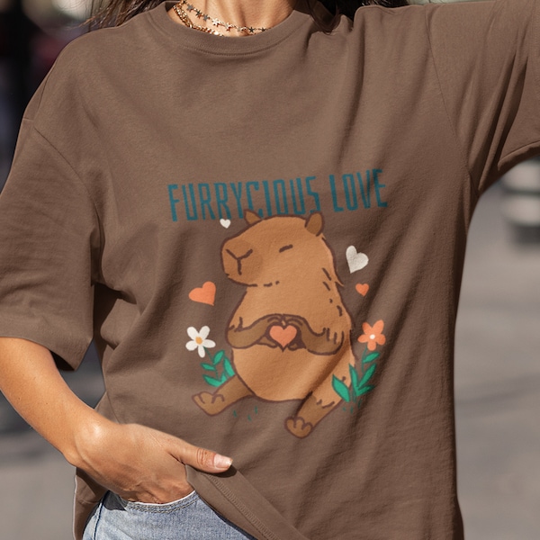 Capybara T-shirt, Regalo per lei, Camicia mamma, Regalo per uomini Donne, Regalo amante Capybara, Capybara in floreale, Furrycious Love T-shirt,