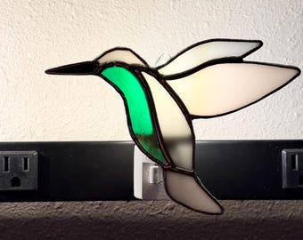 Handmade Stained Glass Hummingbird Night Light