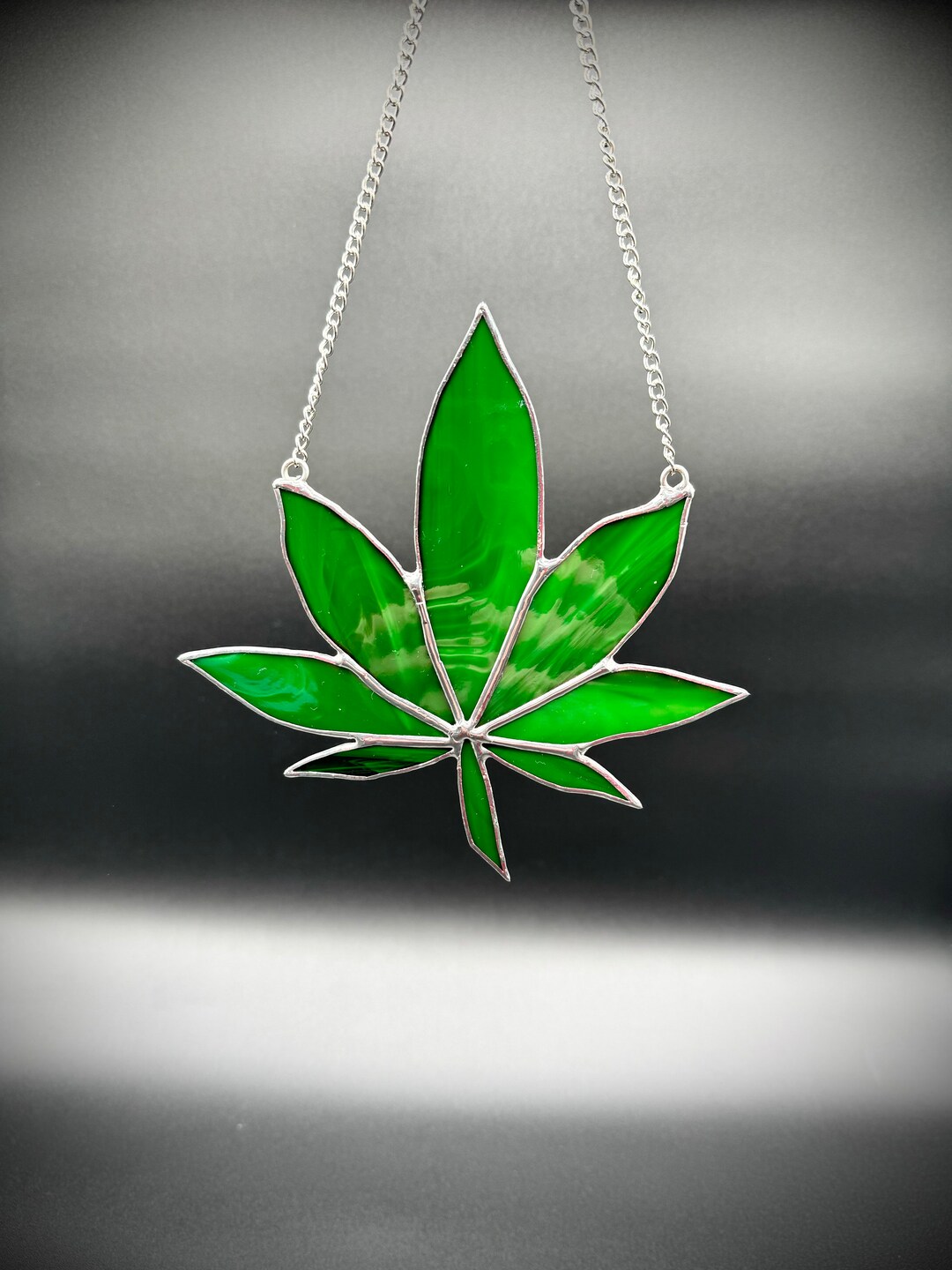 True Stained Glass Pot Leaf Homemade Green Stain Glass Marijuana Leaf