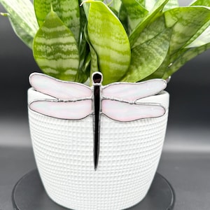 Stained Glass Dragonfly Plant Pot Hanger - Iridescent White