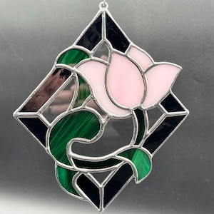True stained glass tulips Homemade stain glass pink tulips Handmade by ivystainedglassart Commissions always welcome