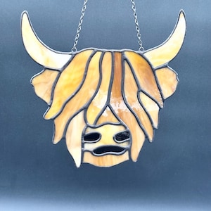 Handmade Stained Glass Highland Cow Suncatcher - 7.25&quot;