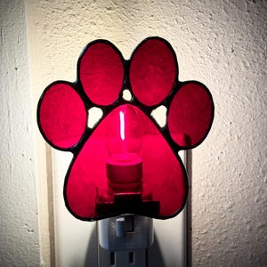 Stained glass night light Stain glass paw print night light Handmade by ivystainedglassart Commissions always welcome