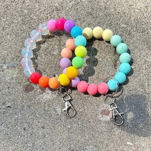 Llavero de pulsera con cuentas de silicona de arcoíris / Pulsera con cuentas / Llavero de pulsera