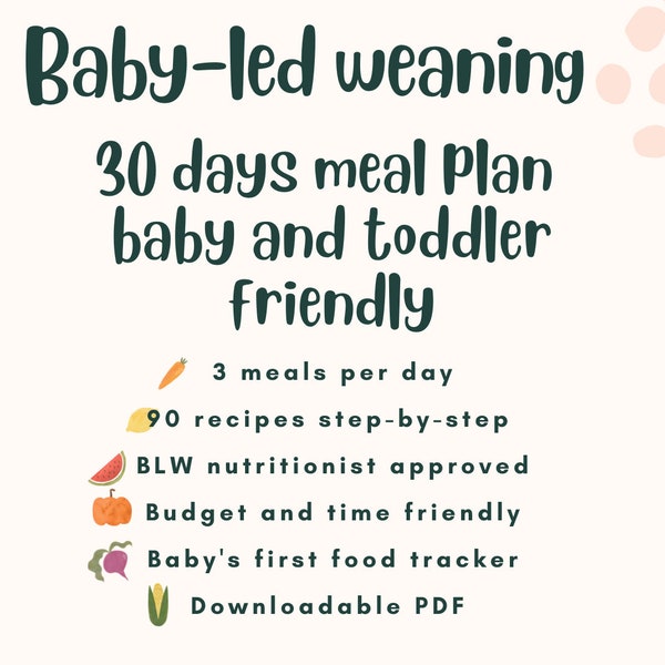 Baby-led Weaning 30 Days Meal Plan Baby’s First Food With Food Tracker Budget Friendly Time Friendly Baby Led Weaning Ideas Mom Gift