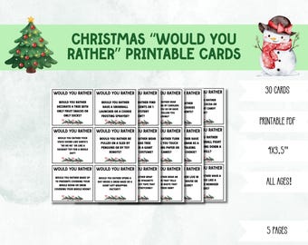 Christmas Would You Rather Game for Kids – 30 Printable Cards, Winter Holiday Party Activity