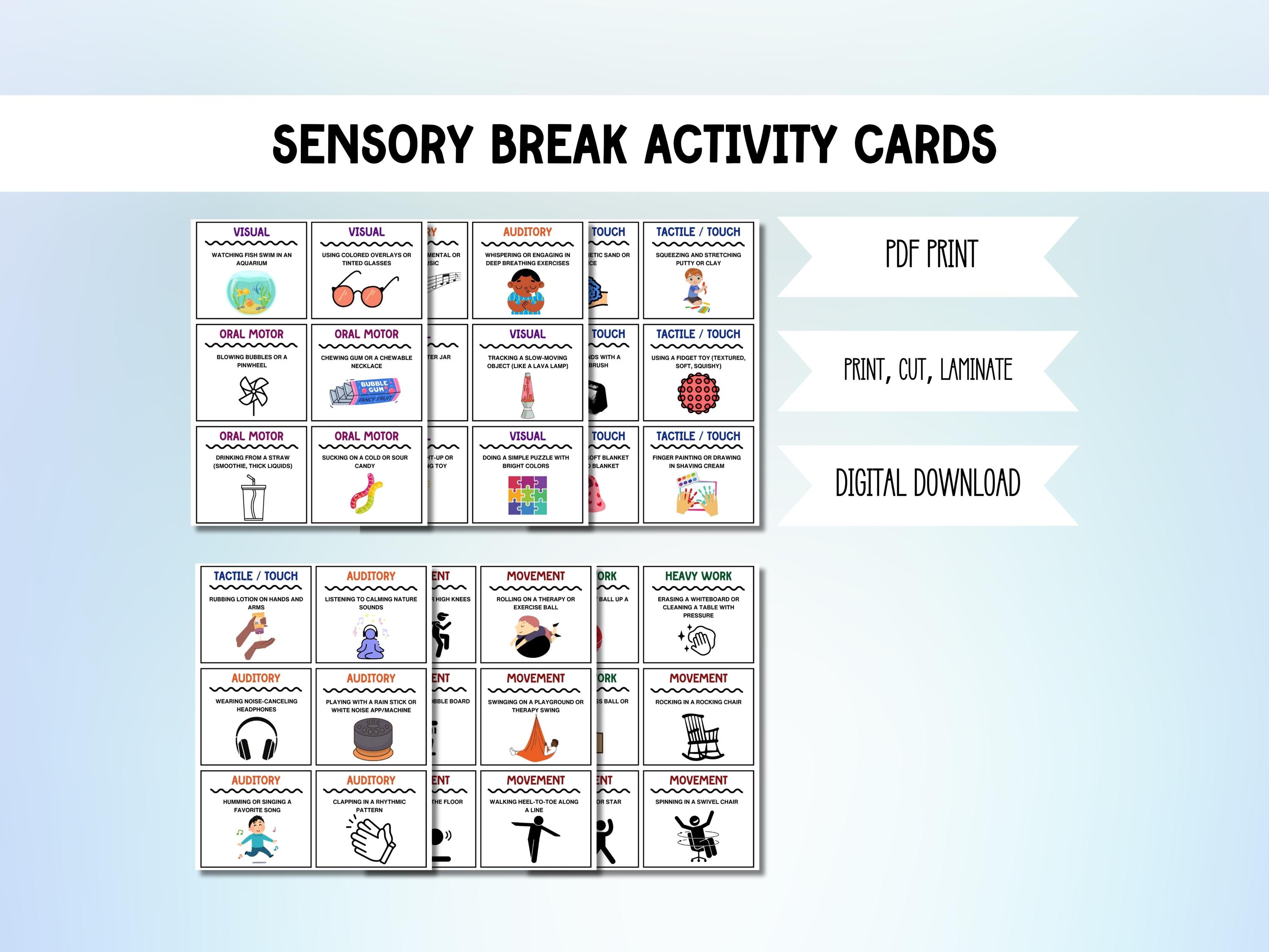 Sensory Activity Break Cards, Autism ADHD Regulation Tools (digital ...